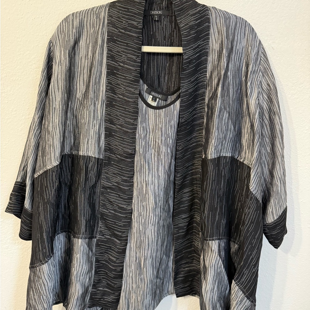 Dressori Textured Silk Blend Tank Set with Overlay Blouse